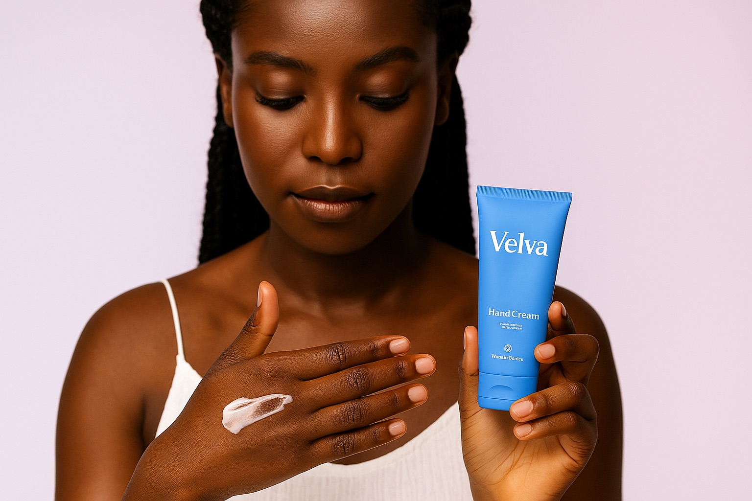 Hand applying VELVA cream